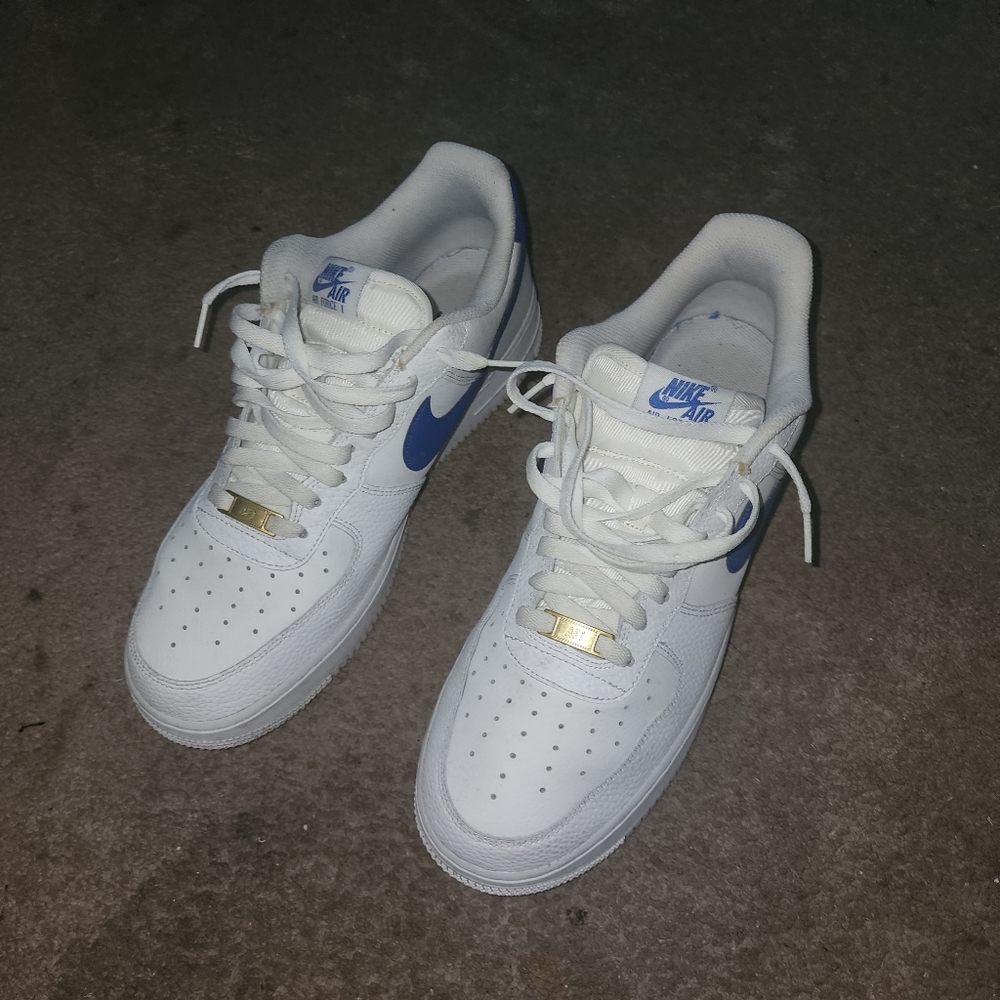 Nike Air Force 1 White and Blue Sneakers